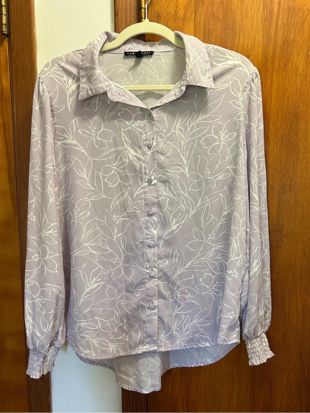 Lavender Floral Button-Up Blouse with Smocked Cuffs